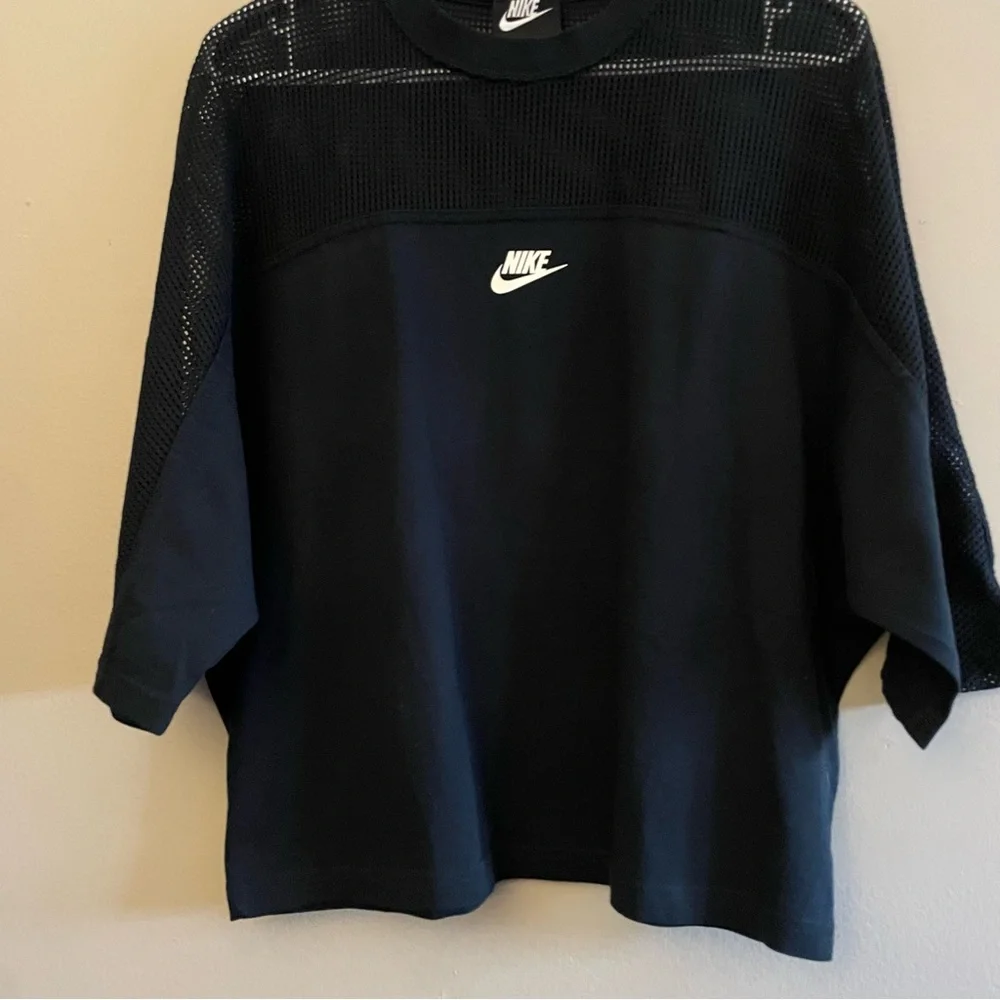 Nike Black Drop Sleeve Mesh Top w 3/4 Sleeve & Cropped Boxy Fit – Size Small EUC - Picture 8 of 14
